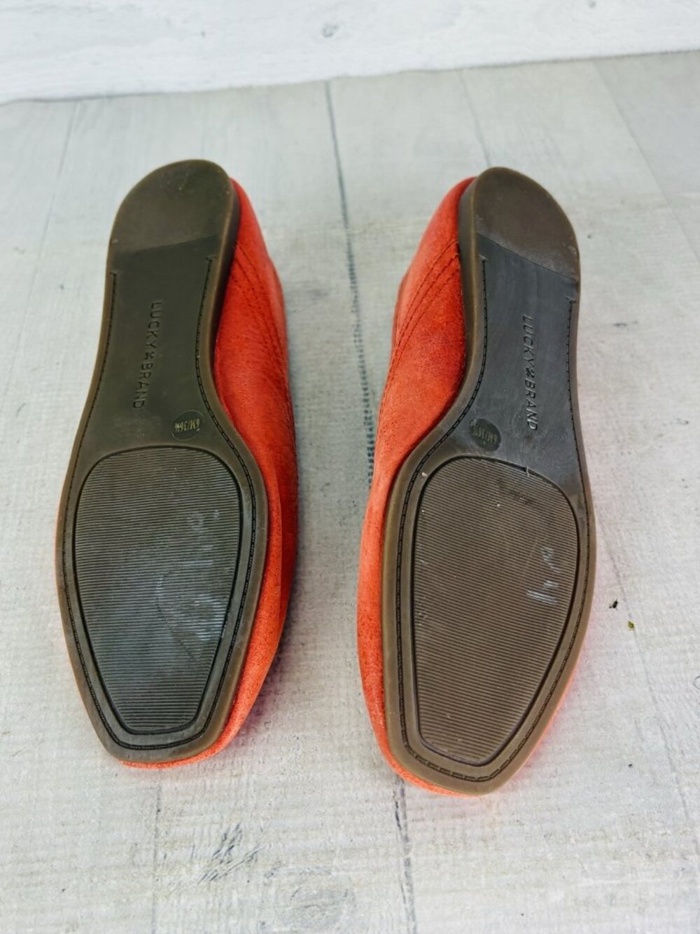 Lucky Brand ALBA Grenadine Hard Rock Orange Leather Square Toe Flat Shoe Sz 6 M - Picture 10 of 16
